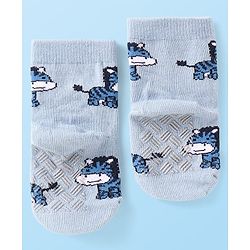 Cute Walk by Babyhug Knit Ankle Length Antibacterial Anti Skid Socks with Stripes & Animal Design Pack of 3 - Navy & Light Blue
