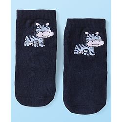 Cute Walk by Babyhug Knit Ankle Length Antibacterial Anti Skid Socks with Stripes & Animal Design Pack of 3 - Navy & Light Blue