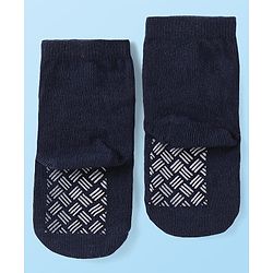 Cute Walk by Babyhug Knit Ankle Length Antibacterial Anti Skid Socks with Stripes & Animal Design Pack of 3 - Navy & Light Blue