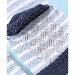 Cute Walk by Babyhug Knit Ankle Length Antibacterial Anti Skid Socks with Stripes & Animal Design Pack of 3 - Navy & Light Blue