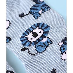 Cute Walk by Babyhug Knit Ankle Length Antibacterial Anti Skid Socks with Stripes & Animal Design Pack of 3 - Navy & Light Blue