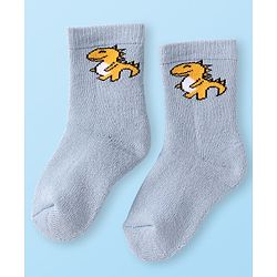 Cute Walk by Babyhug Terry Knit Ankle Length Antibacterial Socks with Dino Design & Stripes Pack of 3 - Grey Light Blue & White