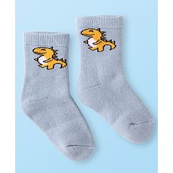 Cute Walk by Babyhug Terry Knit Ankle Length Antibacterial Socks with Dino Design & Stripes Pack of 3 - Grey Light Blue & White