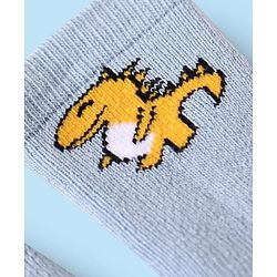 Cute Walk by Babyhug Terry Knit Ankle Length Antibacterial Socks with Dino Design & Stripes Pack of 3 - Grey Light Blue & White