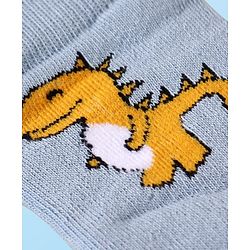Cute Walk by Babyhug Terry Knit Ankle Length Antibacterial Socks with Dino Design & Stripes Pack of 3 - Grey Light Blue & White