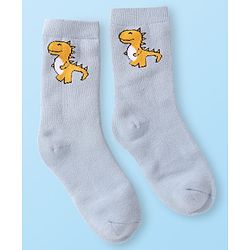 Cute Walk by Babyhug Terry Knit Ankle Length Antibacterial Socks with Dino Design & Stripes Pack of 3 - Grey Light Blue & White