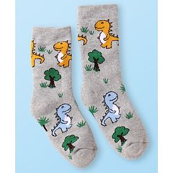 Cute Walk by Babyhug Terry Knit Ankle Length Antibacterial Socks with Dino Design & Stripes Pack of 3 - Grey Light Blue & White