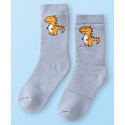 Cute Walk by Babyhug Terry Knit Ankle Length Antibacterial Socks with Dino Design & Stripes Pack of 3 - Grey Light Blue & White
