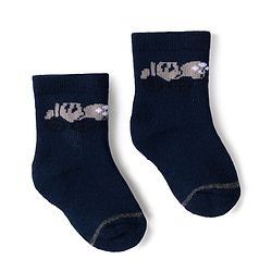 Cute Walk by Babyhug Terry Knit Ankle Length Antibacterial Socks with Stripes & Animal Design Pack of 3 - Navy Blue & Grey
