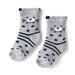 Cute Walk by Babyhug Terry Knit Ankle Length Antibacterial Socks with Stripes & Animal Design Pack of 3 - Navy Blue & Grey