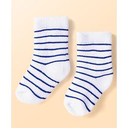 Cute Walk by Babyhug Terry Knit Ankle Length Antibacterial Striped Socks with Stars & Bear Design Pack of 3 - White Blue & Grey