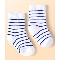 Cute Walk by Babyhug Terry Knit Ankle Length Antibacterial Striped Socks with Stars & Bear Design Pack of 3 - White Blue & Grey