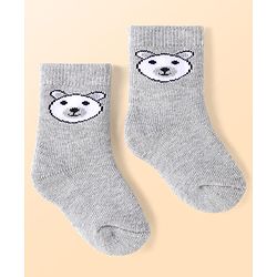 Cute Walk by Babyhug Terry Knit Ankle Length Antibacterial Striped Socks with Stars & Bear Design Pack of 3 - White Blue & Grey