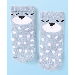 Cute Walk by Babyhug Terry Knit Ankle Length Antibacterial Striped Socks with Polka Dots & Animal Design Pack of 3 - Light Blue Yellow & Red