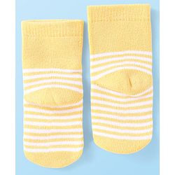 Cute Walk by Babyhug Terry Knit Ankle Length Antibacterial Striped Socks with Polka Dots & Animal Design Pack of 3 - Light Blue Yellow & Red