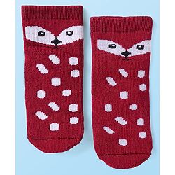 Cute Walk by Babyhug Terry Knit Ankle Length Antibacterial Striped Socks with Polka Dots & Animal Design Pack of 3 - Light Blue Yellow & Red