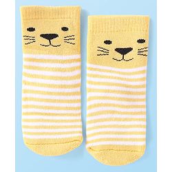 Cute Walk by Babyhug Terry Knit Ankle Length Antibacterial Striped Socks with Polka Dots & Animal Design Pack of 3 - Light Blue Yellow & Red