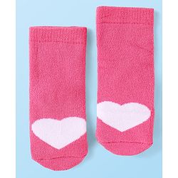 Cute Walk by Babyhug Terry Knit Ankle Length Antibacterial Socks with Stripes & Hearts Design Pack of 3 - Pink & White