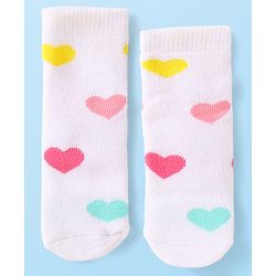 Cute Walk by Babyhug Terry Knit Ankle Length Antibacterial Socks with Stripes & Hearts Design Pack of 3 - Pink & White
