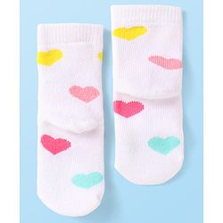 Cute Walk by Babyhug Terry Knit Ankle Length Antibacterial Socks with Stripes & Hearts Design Pack of 3 - Pink & White