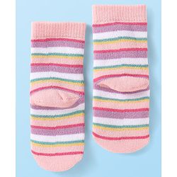 Cute Walk by Babyhug Terry Knit Ankle Length Antibacterial Socks with Stripes & Hearts Design Pack of 3 - Pink & White