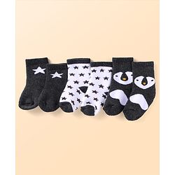 Cute Walk by Babyhug Ankle Length Antibacterial Socks with Penguin Design Pack Of 3 - Black & White