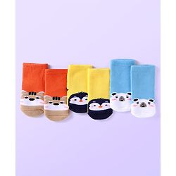 Cute Walk by Babyhug Ankle Length Antibacterial Socks with Animal Design Pack Of 3 - Blue Red & Yellow