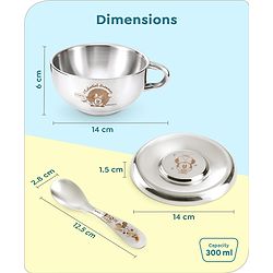 Babyhug Disney Minnie Mouse Steel Feeding Bowl with Spoon and Lid| Easy to Clean & Maintain| Encourage Self Feeding| Laser Print| Dishwasher Safe| Gifting Option Silver - 300 ml