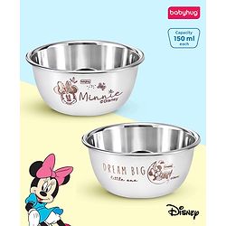 Babyhug Disney Mickey Mouse Stainless Steel Feeding Bowl Set | Easy to Clean & Maintain| Encourage Self Feeding| Laser Print| Dishwasher Safe| Gifting Option Silver Pack of  2 - 150 ml
