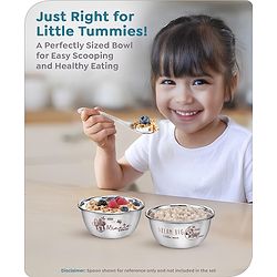 Babyhug Disney Mickey Mouse Stainless Steel Feeding Bowl Set | Easy to Clean & Maintain| Encourage Self Feeding| Laser Print| Dishwasher Safe| Gifting Option Silver Pack of  2 - 150 ml