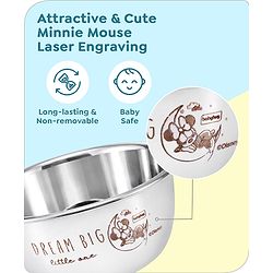 Babyhug Disney Mickey Mouse Stainless Steel Feeding Bowl Set | Easy to Clean & Maintain| Encourage Self Feeding| Laser Print| Dishwasher Safe| Gifting Option Silver Pack of  2 - 150 ml