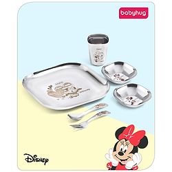 Babyhug Disney Minnie Mouse Stainless Steel Spoon & Fork Set| Easy to Clean & Maintain| Encourage Self Feeding| Laser Print| Dishwasher Safe - Silver