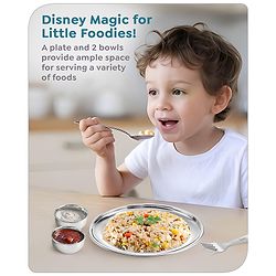 Babyhug Disney Mickey Mouse Stainless Steel Dinner Set Round - 6 Pieces| Easy to Clean & Maintain| Encourage Self Feeding| Laser Print| Dishwasher Safe| Gifting Option - Silver