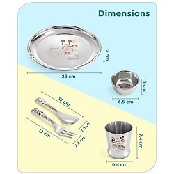 Babyhug Disney Mickey Mouse Stainless Steel Dinner Set Round - 6 Pieces| Easy to Clean & Maintain| Encourage Self Feeding| Laser Print| Dishwasher Safe| Gifting Option - Silver