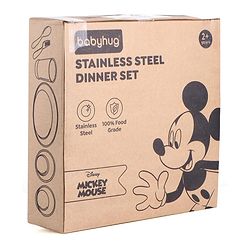 Babyhug Disney Mickey Mouse Stainless Steel Dinner Set Round - 6 Pieces| Easy to Clean & Maintain| Encourage Self Feeding| Laser Print| Dishwasher Safe| Gifting Option - Silver