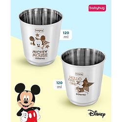 Babyhug Disney Minnie Mouse Stainless Steel Tumbler Set of 2 | Easy to Clean & Maintain| Encourage Self Feeding| Laser Print| Dishwasher Safe| Gifting Option Silver - 120 ml