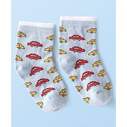 Cute Walk by Babyhug Ankle Length Antibacterial Socks with Vehicle Design Pack Of 3 - White & Red