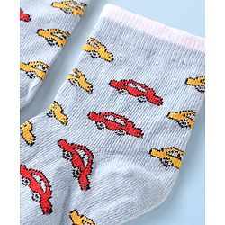 Cute Walk by Babyhug Ankle Length Antibacterial Socks with Vehicle Design Pack Of 3 - White & Red