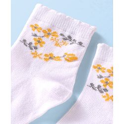 Cute Walk by Babyhug Ankle Length Antibacterial Socks with Floral Design Pack Of 3 - White & Yellow
