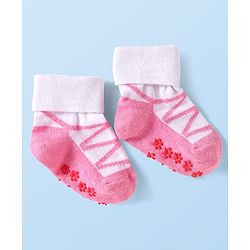Cute Walk by Babyhug Ankle Length Antibacterial Socks with Floral Design Pack Of 3 - Blue Pink & White
