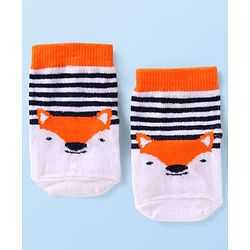 Cutewalk by Babyhug Knit Anti-Bacterial Ankle Length Anti-Skid Sock with Fox Design - Neon Orange