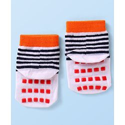 Cutewalk by Babyhug Knit Anti-Bacterial Ankle Length Anti-Skid Sock with Fox Design - Neon Orange