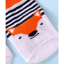 Cutewalk by Babyhug Knit Anti-Bacterial Ankle Length Anti-Skid Sock with Fox Design - Neon Orange