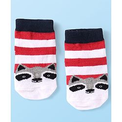 Cutewalk by Babyhug Anti-Bacterial Ankle Length Anti-Skid Sock with Raccoon Design - Black & Red