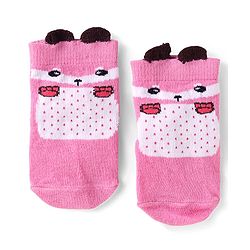 Cutewalk by Babyhug Non Terry Knit Anti-Bacterial Ankle Length Anti-Skid Sock with Animal Applique - Pink