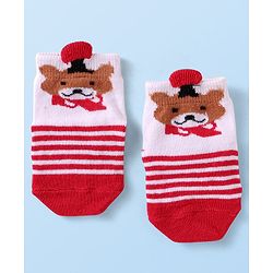 Cutewalk by Babyhug Non Terry Knit Anti-bacterial Ankle Length Anti-Skid Sock with Dog Applique - Red & White
