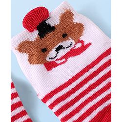 Cutewalk by Babyhug Non Terry Knit Anti-bacterial Ankle Length Anti-Skid Sock with Dog Applique - Red & White