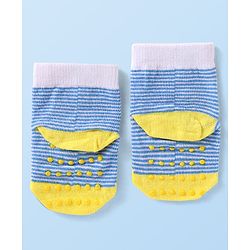 Cutewalk by Babyhug Non Terry Knit Anti-Bacterial Ankle Length Anti-Skid Socks with Strips Print - Blue