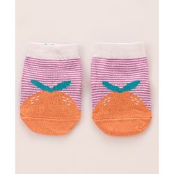Cutewalk by Babyhug Non Terry knit Anti-Bacterial Ankle Length Anti-Skid Sock with Strips Design - Dark Pink