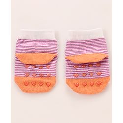 Cutewalk by Babyhug Non Terry knit Anti-Bacterial Ankle Length Anti-Skid Sock with Strips Design - Dark Pink
